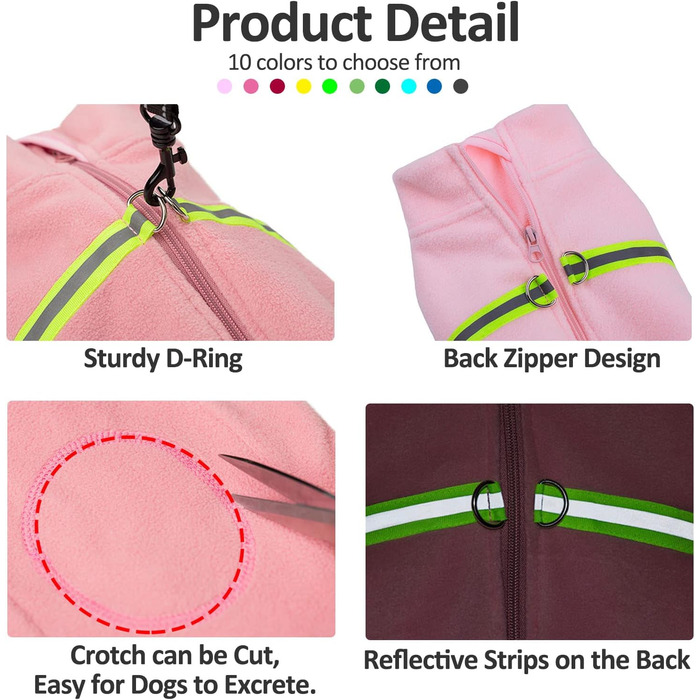 Теплий зимовий пуловер для собак з флісу та світловідбиваючою вставкою (XXL, рожевий)