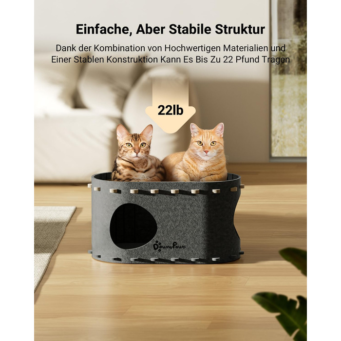 Кігтеточка-будиночок для котів DownyPaws з фетру, 2-ярусна, 50 x 33 x 50 см, сірий (1 шт.)