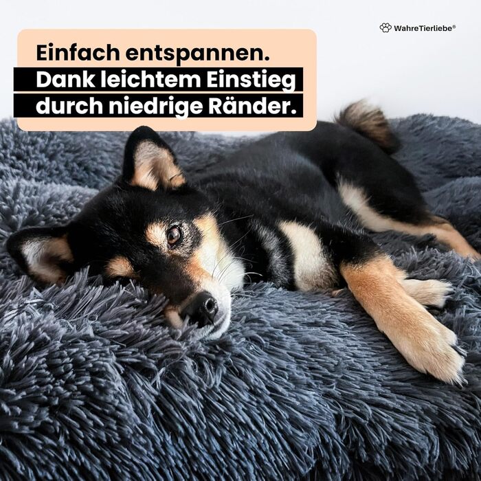Преміум подушка для собак Wahre Tierliebe Fluffy - М'яке ліжко для вашого улюбленця. Легко чиститься. Ідеально для дому та в подорожах. Розмір M (100x75x25 см), сірий колір.