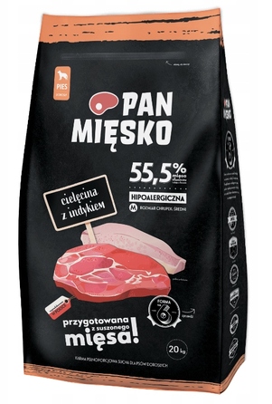 Сухий корм для собак Pan Mięsko з телятиною та індичкою, XL 20кг