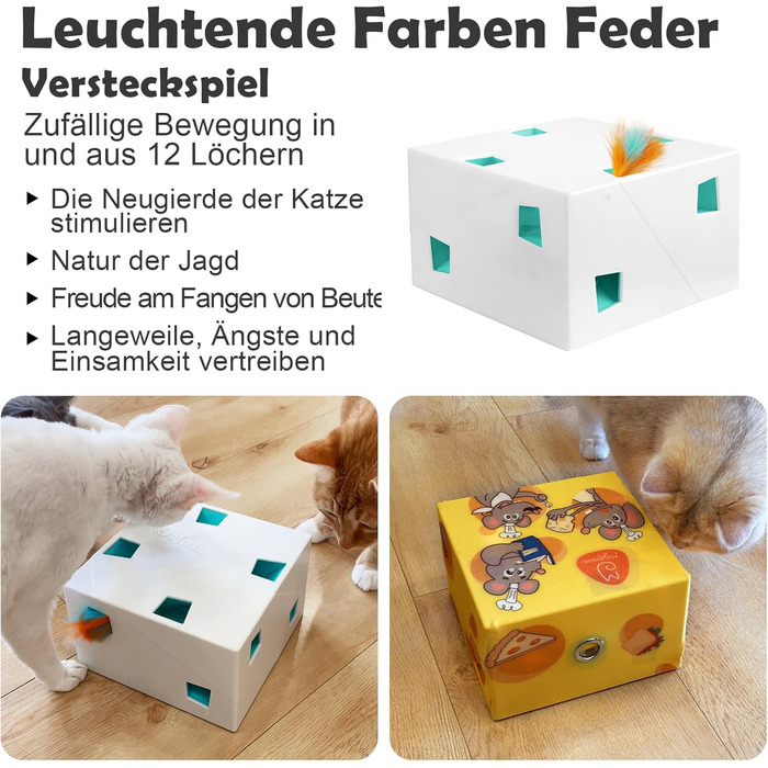 Інтерактивна іграшка для котів Migipaws 3 в 1: MigiBox з 12 отворами, електрична, з підсвічуванням, паперова, для розваги котів, перезаряджається