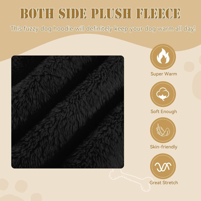 Теплий пуловер для собак середнього розміру, чорний, з капюшоном, розмір M