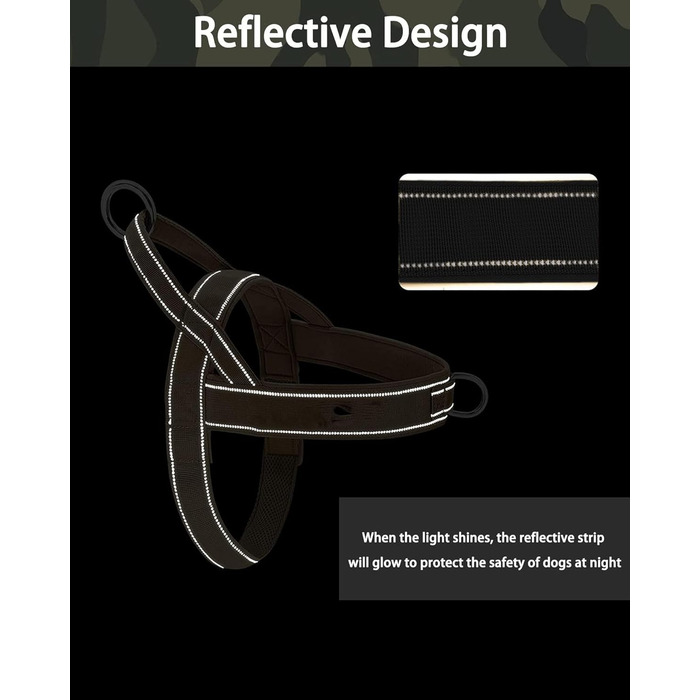 Шлейка для собак Eeyfarog No Pull без ривка, для малих та середніх порід, чорна, регульована, світловідбиваюча (M, обхват грудей 53–70 см)
