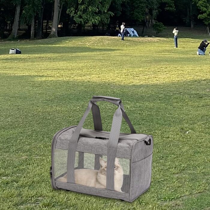 Транспортна переноска для котів та собак: складана переноска з двома отворами, сіра