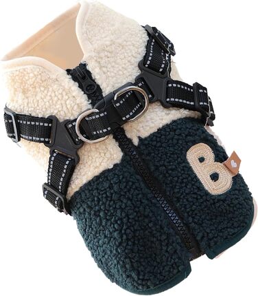 Зимовий теплий одяг для собак: тепла куртка з підкладкою та отвором на спині, поліестер, зелено-білий колір