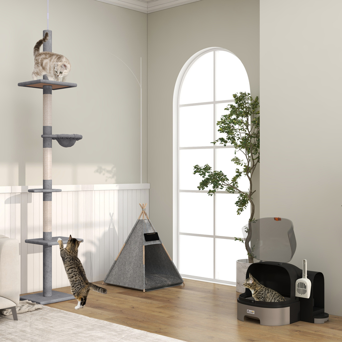 PawHut Pet Tent Cat House & Dog Tent з м'якою подушкою з плюшу та фетру, можна прати в пральній машині, сірий 58x58x80 см