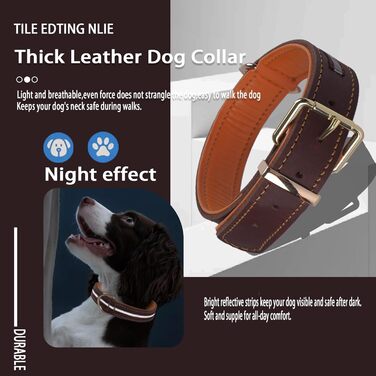 Нашийник для собак з натуральної шкіри, великих та екстра-великих порід (колір коричневий, розмір M)