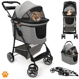 Візок для собак 2-в-1 CECE з переносною коробкою | Складаний візок-коробка для собак сірого кольору з додатковим кошиком для покупок та аксесуарів