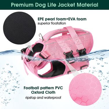 Жилет для плавання собак Kuoser: регульований, з рипстоп тканини, для малих, середніх та великих собак, з ручкою для рятування, рожевий (M)