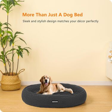 Кругле ліжко для собак великих порід, котяче ліжко, зручне, миється, кошик для собак, донат, ліжко для собак, знімний, антиковзкий килимок, Ø 100 см, темно-сірий, 100 x 100 x 20 см