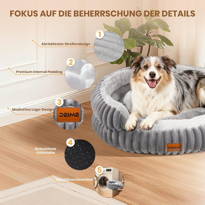 Ортопедичне ліжко для собак Deime, м'яке кругле ліжко, миється, собаче ліжко з знімним підкладом для двостороннього використання, кошик для собак, неслизький килимок для собак маленьких та середніх порід