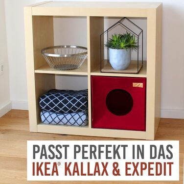 KaraLuna Будиночок для котів з фетру для полиці, підходить до IKEA Kallax або Expedit, котяча лежанка для 2 котів або великих котів, спальне місце з фетру (червоний)