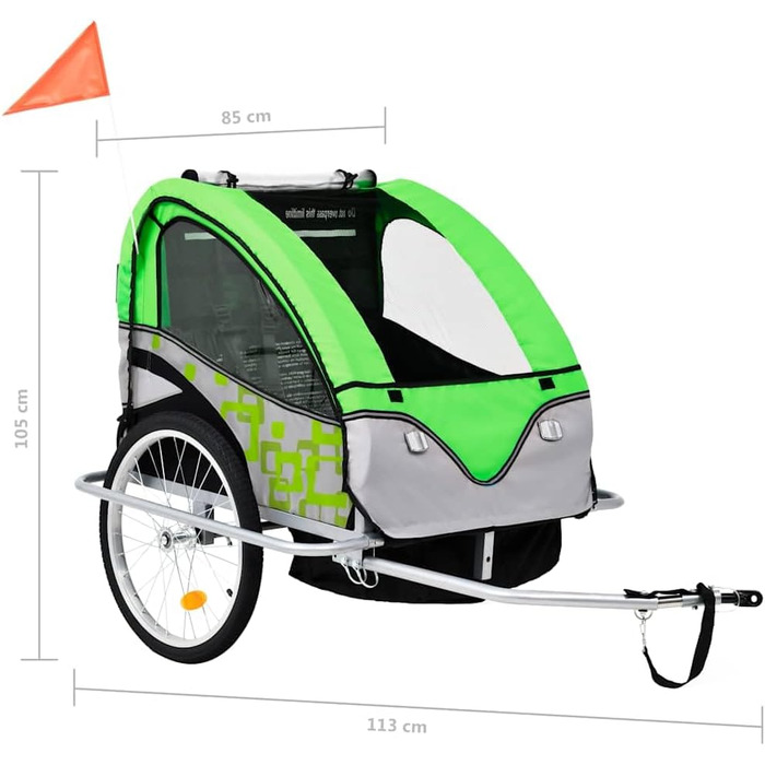 Причіп для собак та дітей 2-в-1: велосипедний причіп та візок, зелено-сірий. Для покупок, подорожей, велопрогулянок. Швидкий монтаж