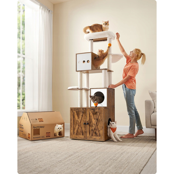 Високий когтеточка-комплекс Feandrea (161-220 см) з ліжком та стовпчиком для дряпання