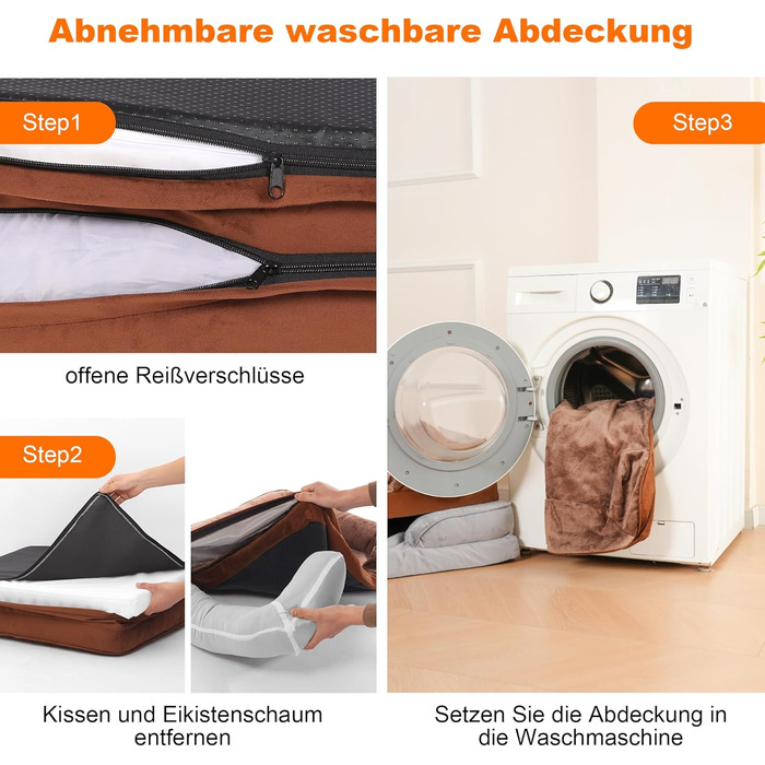 Ортопедичне ліжко для собак великих порід, ергономічне диван-лежанка з піною у формі подушки, водовідштовхуваче ліжко з неслизьким покриттям, 89x63 см, світло-сірий, коричневий, розмір 89 x 63 x 17 см