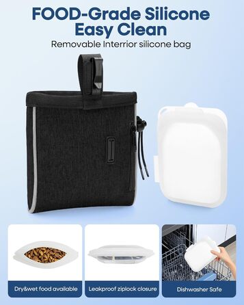 Сумка-лоток для ласощів для собак 2-в-1 (2 чашки) з харчовим силіконом | Сумка для ласощів з шнурком для дресирування та прогулянок | відбиваюче покриття