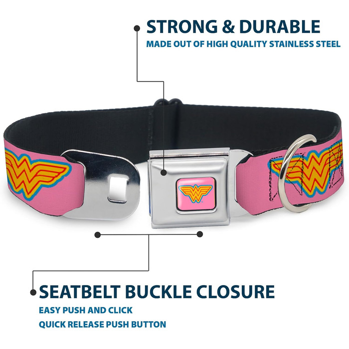 Нашийник для собак Buckle-Down Wonder Woman, рожевий, 22,9–38,1 см