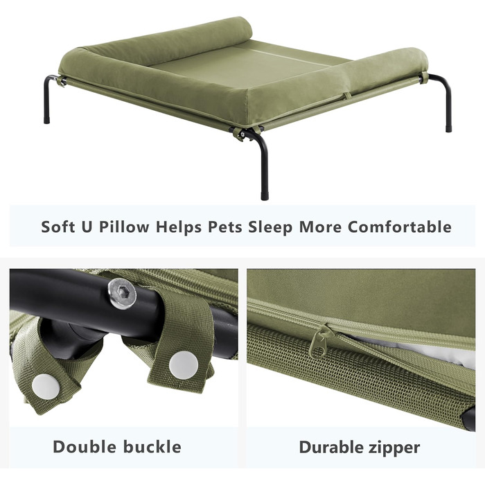 Холодне собаче ліжко WESTERN HOME для великих собак, підняте, дихаюче, для вулиці, знімний чохол, 109x79x20 см, зелене