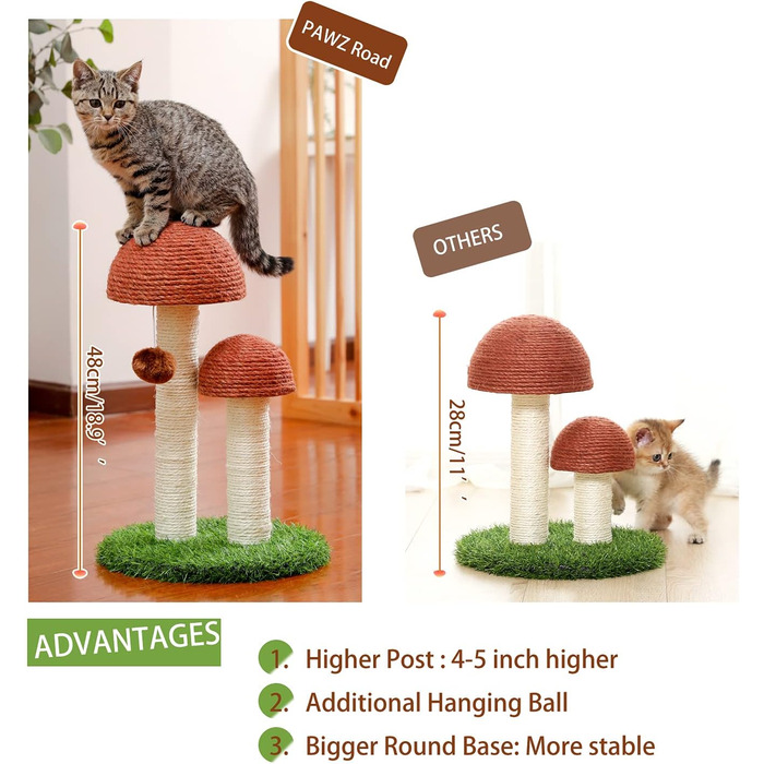 Кігтеточка PAWZ Road для кошенят та котів, кігтеточка-грибок з натурального сизалю, стимулює інстинкти котів