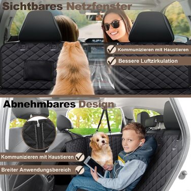 Захист для заднього сидіння автомобіля Angooni - водовідштовхуючий, антиковзний, стійкий до подряпин (135x120 см), універсальний, з віконцем