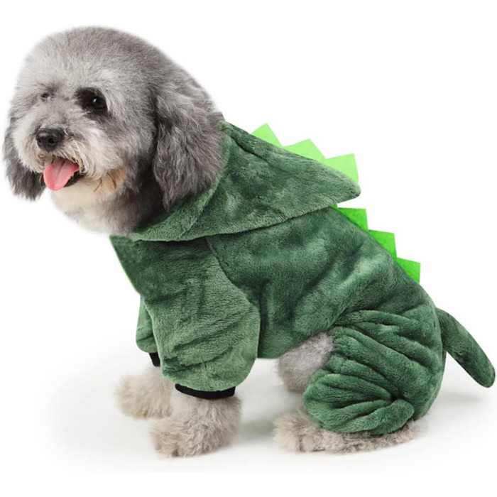 Костюм для собак - динозавр (зелений, 3 шт.) FRCOLOR, теплий матеріал, для свят та фотосесій