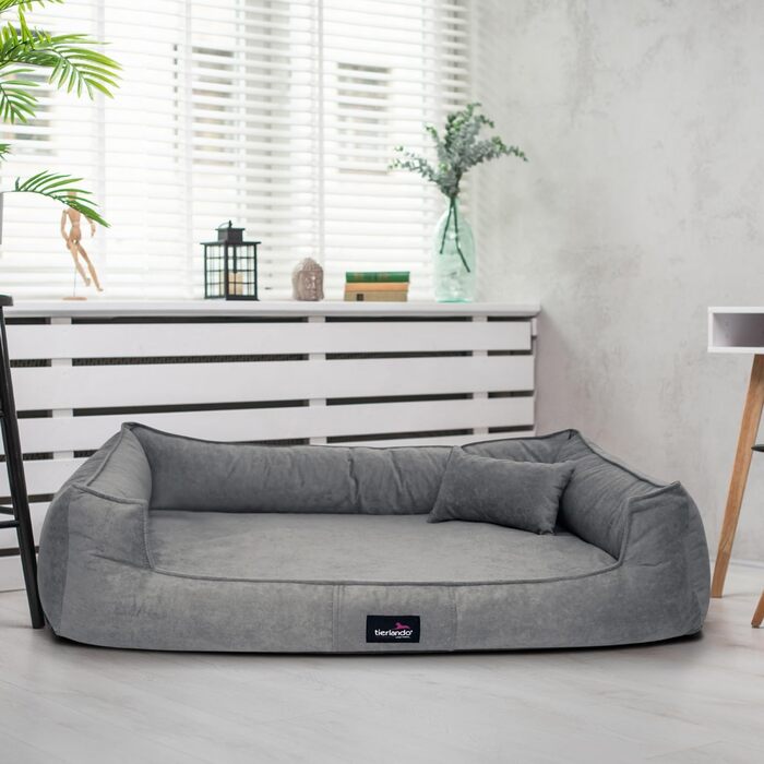 Ортопедичне ліжко для собак Tierlando® Bruce з знімним та пральним велюровим покриттям, зручне диван для собак середніх та великих порід, розмір: 130x100см, колір: сірий
