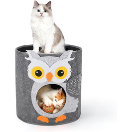 Кігтеточка-будиночок для котів Dripex з 2 поверхів, з фетру, з подушкою, 30 x 35 x 35 см (Сова)