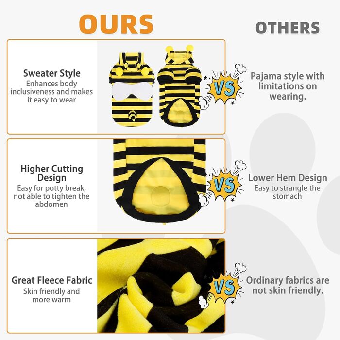 Костюм для собак Kooltail, Бджола, Теплий пуловер з капюшоном, Костюм для домашніх тварин, Cosplay, Тепла куртка з отвором для повідка, Жовта бджола, Розмір Medium