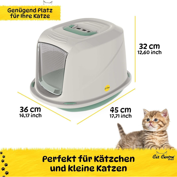 Набір для котячого туалету CatCentre з ковпаком, Jumbo, з лотком, ковшем, фільтром з активованим вугіллям, ручкою (M, зелений + кремовий мат)
