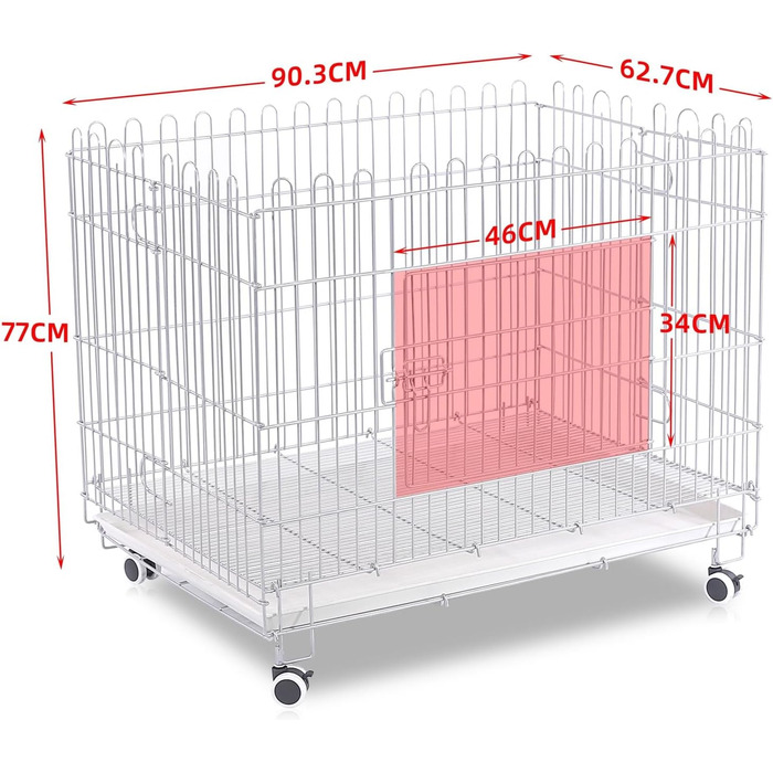 Клітка для собак, переноска для собак, складана з металу, біла. Підходить для маленьких та середніх собак. З піддоном та коліщатками.