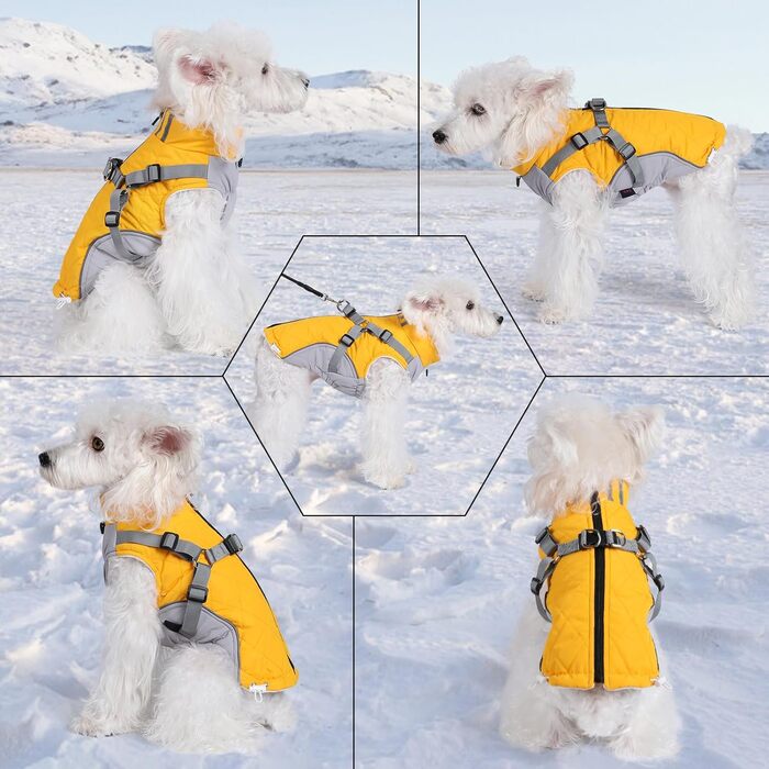 Водонепроникний зимовий одяг для собак Poseca з інтегрованим повідком (жовтий, L)