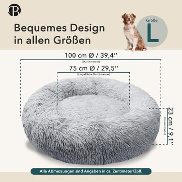 Ортопедичне ліжко для собак великих порід, 100 см, Donut, Memory Foam, м'яке, плюшеве, штучне хутро, сірий колір