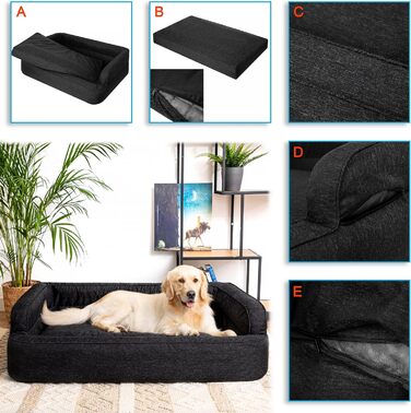 Ліжко для собак PillowPrim XXL 117x79 см, меблі для тварин, котяче ліжко, знімний чохол, чорне, лежак, кошик, подушка, диван для собак