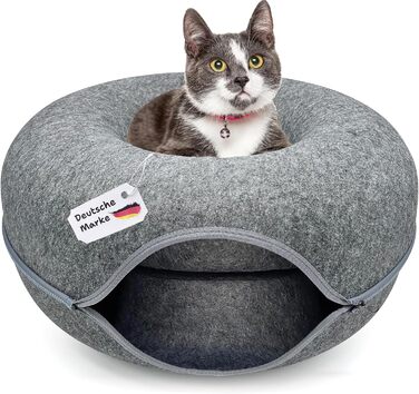 Котячий тунель з фетру, кругле ліжко 50x50x24 см, антрацит, ігрова котяча хатка-донат