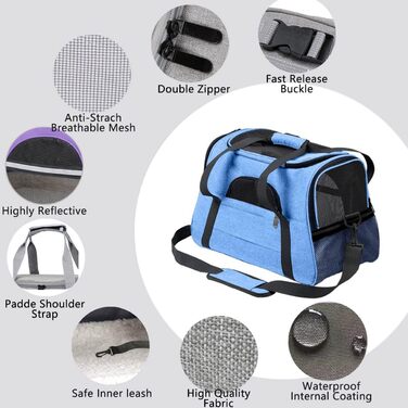 Транспортна переноска для собак та котів, складна, з м'якою підстилкою (блакитна)