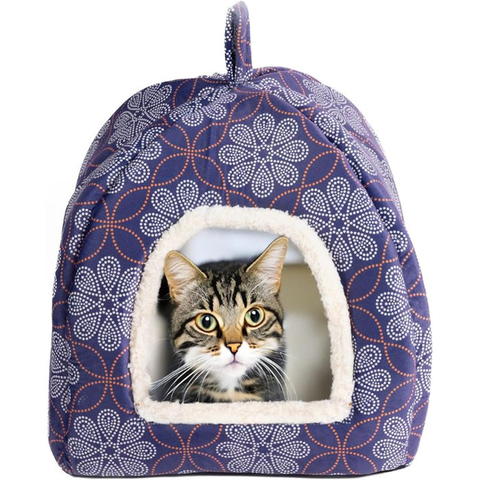Котяче ліжко bo&flash New York 38x38x40 см – м'яка та міцна лежанка-куб для котів з подушкою, пране, флісова будка для котів (Matthias)