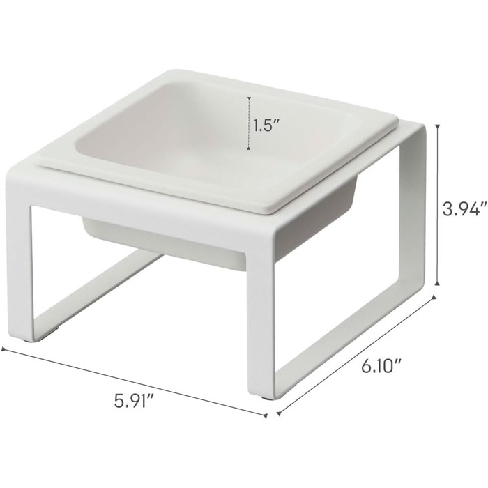 Миска для тварин Yamazaki 5817 Tower з підставкою, сталь/кераміка, мінімалістичний дизайн, 15 x 15.5 x 10 см