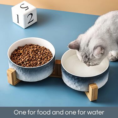 WoofinPets Керамічні миски для собак і котів 850 мл з дерев'яною підставкою, набір з 2 шт. — важкі, нековзкі миски для корму та води, для малих і середніх порід, сучасний дизайн