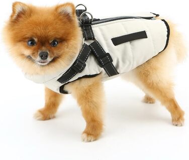 Теплий халат для тварин SMALLLEE_LUCKY_STORE з підкладкою з флісу, спортивна зимова куртка, жилет з повідком, D-подібний кільце, для маленьких собак та котів, світловідбиваючий, на блискавці, з підкладкою, чихуахуа, йоркширський тер'єр, (кремовий, L)