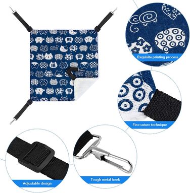 Підвісна лежанка для котів Pedgot, 60x50 см, з регульованими ремінцями та гачками, двостороння, для кліток