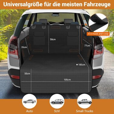 Захист для багажника автомобіля від бруду та подряпин для собак, універсальний, 185x102 см, 600D, водонепроникний, чорний