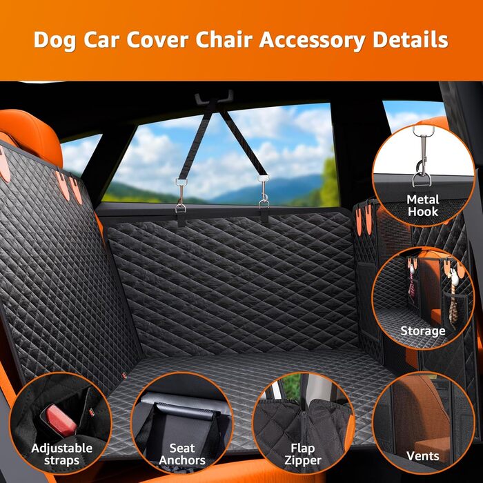 Захист для заднього сидіння авто для собак: міцний, водонепроникний, 180 кг, з кишенею та сіткою
