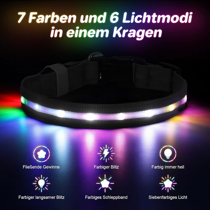 Світлодіодна нашийник для собак Feycig з USB зарядкою - водонепроникний, регульований, 3 режими, для малих, середніх та великих собак (Чорний, L(48-60см))