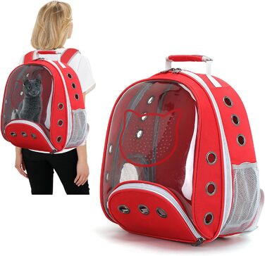 Рюкзак для котів та маленьких собак PETCUTE, дихаючий, знімний килимок, до 6 кг, з прозорим вікном, для подорожей (темно-червоний)
