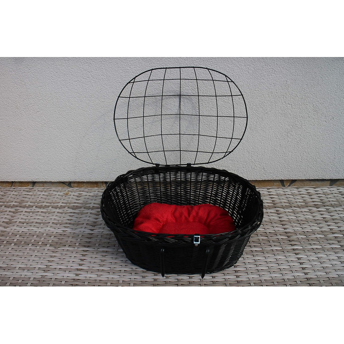 Кошик для собак на кермо велосипеда з ротангу, чорний, з металевою сіткою та подушкою, різні розміри. Ротанговий кошик для велосипеда, кошик для собак, кошик на кермо, кошик для покупок, натуральний (XXL з подушкою)
