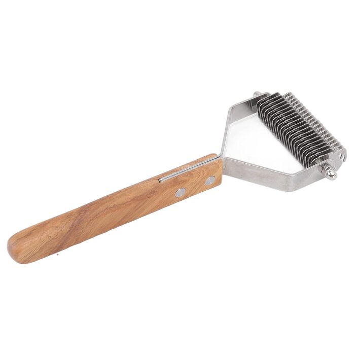 Гребінець для собак з подвійною лінією зубців з нержавіючої сталі, дерев'яною ручкою, для видалення ковтунів, догляду за шерстю котів та цуценят. М'який догляд за шерстю, зменшення випадання шерсті, для здорової шкіри.