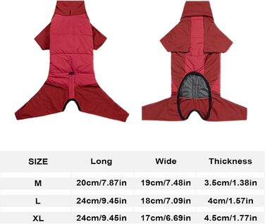 Зимовий теплий одяг для собак з високим коміром - регульований зимовий теплий одяг для собак маленьких, середніх та великих порід, для прогулянок, походів, кемпінгу, червоний, розмір M