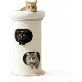 Драбина-будинок для котів PetRhein з сизалю, з печерею та плюшевим краєм, висота 89 см. Стабільна драбина для котів будь-якого розміру, ідеальна для догляду за кігтями та розваг. З зручною лежанкою зверху та компактною основою (діаметр 48 см, висота 89 см).