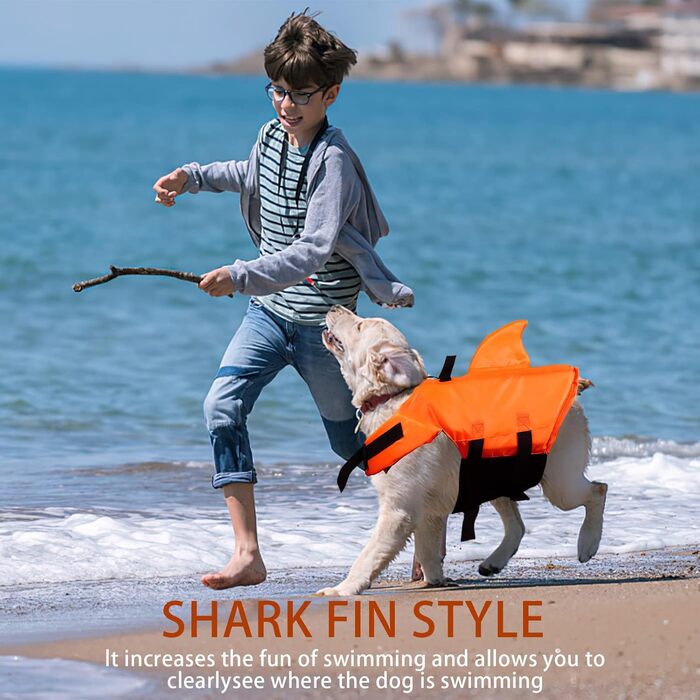 Жилет для плавання для собак, дизайн 'Акула', Darryy, Оранжевий, Розмір S
