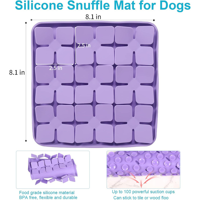 Килимок для собак VOOWO, силіконовий носовий килимок, миска-головоломка для собак, повільний годівник, килимок для нюхання з присосками для маленьких, середніх та великих собак (фіолетовий, маленький)